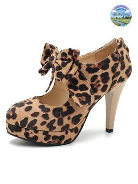 Platform Mary Jane Pumps Stiletto Heel Faux Suede Bow Party Shoes